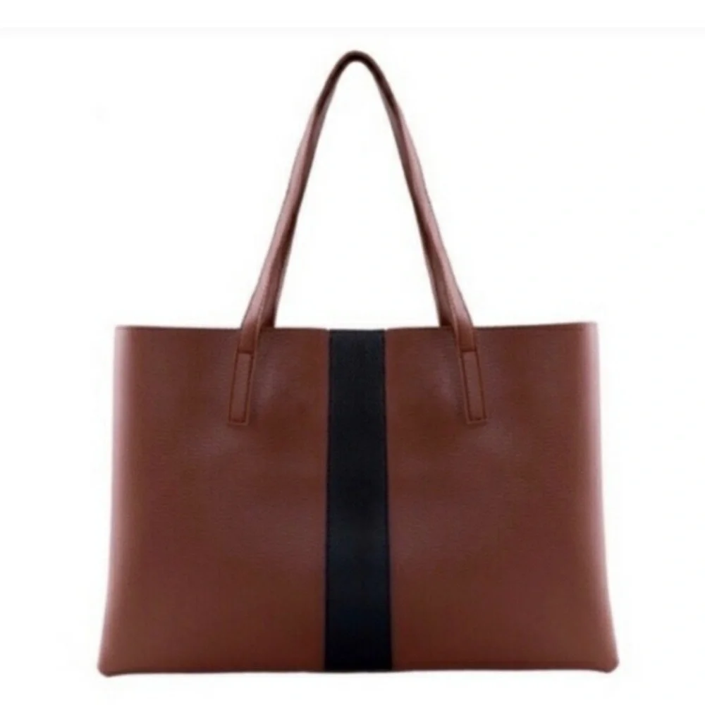 NWOT Vince Camuto Luck Tote Brown with Black Stripe - Picture 4 of 4